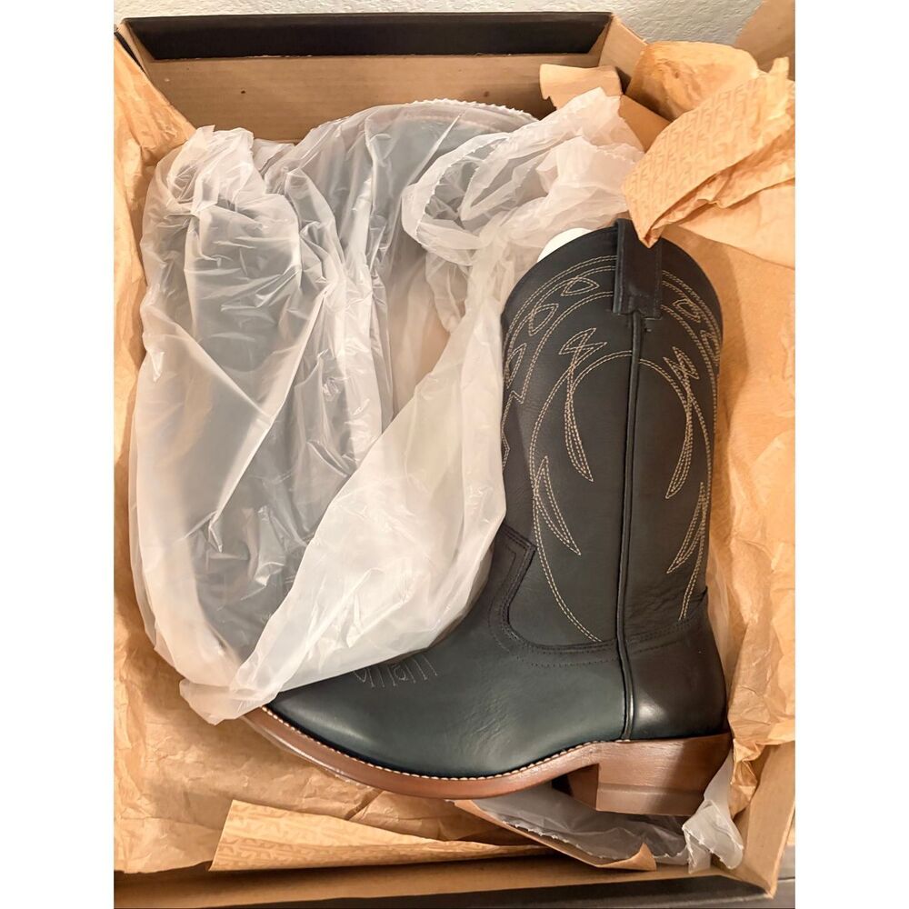 FRYE Billy Pull On Deco Stitch Boots 7.5 Pine Green Leather Western Cowboy Boots - Picture 5 of 6